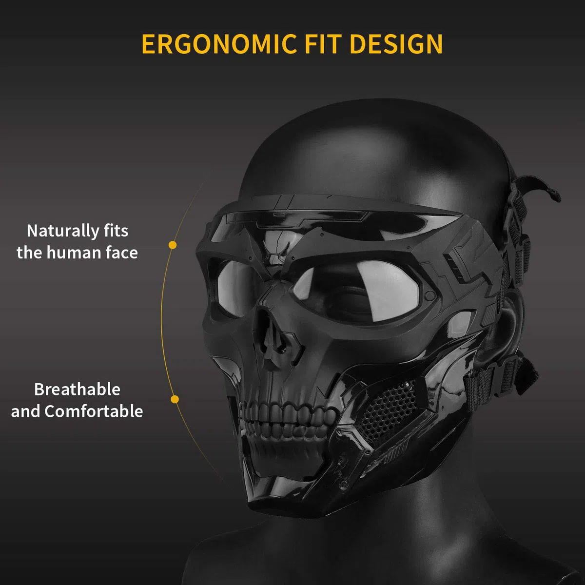 Huntvp táctica Máscara Skull Protectora Máscara Militar Paintball para Hombres Airsoft CS Cosplay Halloween,Skull-Negro