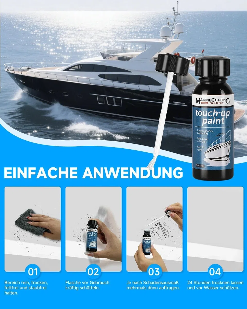 Blanco Reparaláminas de Esmalte para Barcos - Esmalte Naval Resistente a Arañazos y UV para Áreas sobre y bajo la Línea de Flotación - 30 ml (1,5 oz) Reparaláminas para Marina
