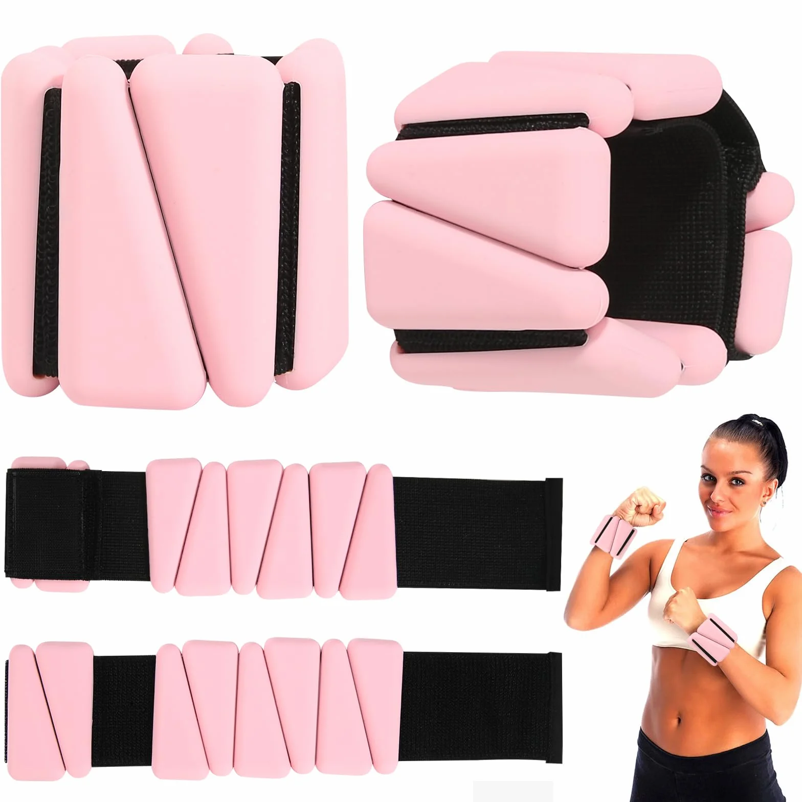 Juego de 2 pesas para muñecas, pesas para tobillo, pesas portátiles para piernas y brazos (1 lbs/1 unidad) para pilates, yoga, cardio rosa