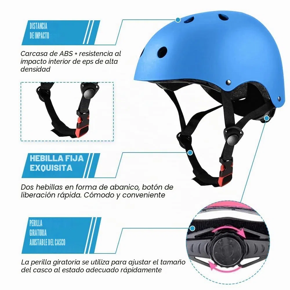 Conjuntos de Patinajes , Niños Protecciones Patines Infantiles Set de Protección Patinaje con Casco Ajustables Rodilleras y Coderas para Ciclismo Monopatín Patinaje y Otros Deportes, Azul