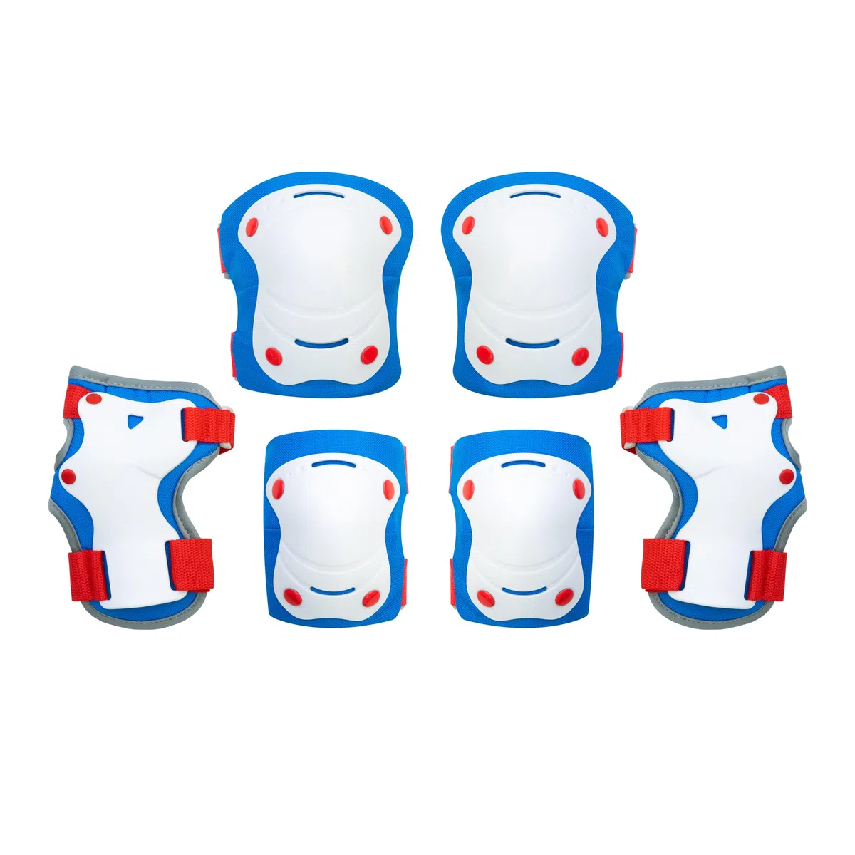 OLSSON Protecciones Patines niña niño - Rojo/Azul - Talla XS - Kit Rodilleras Coderas muñequeras - Homologadas - Alta Resistencia a la abrasión - Versátiles y Ligeras - Patinetes, Patines, Bicicletas