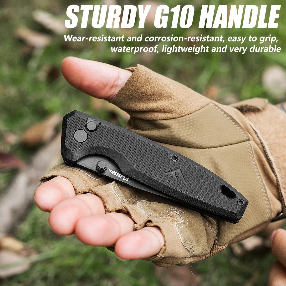 FLISSA Navaja Plegable, Cuchillo Plegable con Mango de G10, EDC de 200mm, Material D2, Clip para Cinturón, para Camping, Senderismo, Viaje