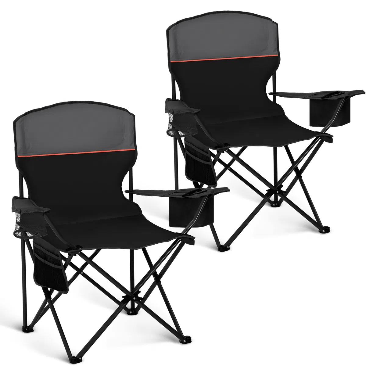 High Point Sports Sillas Plegables de Camping hasta 102 kg, Sillas Plegables con Soporte para Bebidas, Juego de 2 Silla Plegable con Reposabrazos Negro Silla de Camping Ultraligera