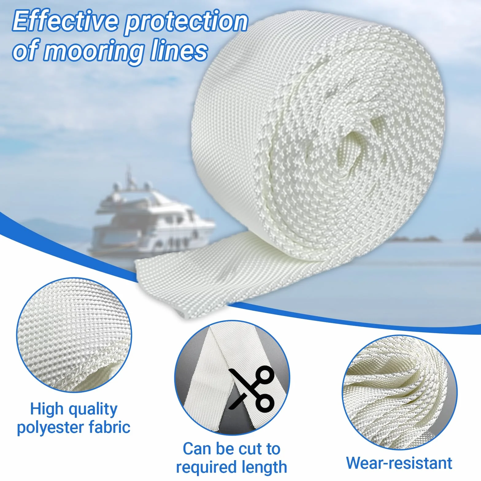 Cubierta de Cuerda de protección de Muelle Marino, Protector de línea de Amarre de Barco Resistente para líneas de hasta 1 Pulgada, Equipo de Anclaje de Acoplamiento de Vela para yate (10 pies)