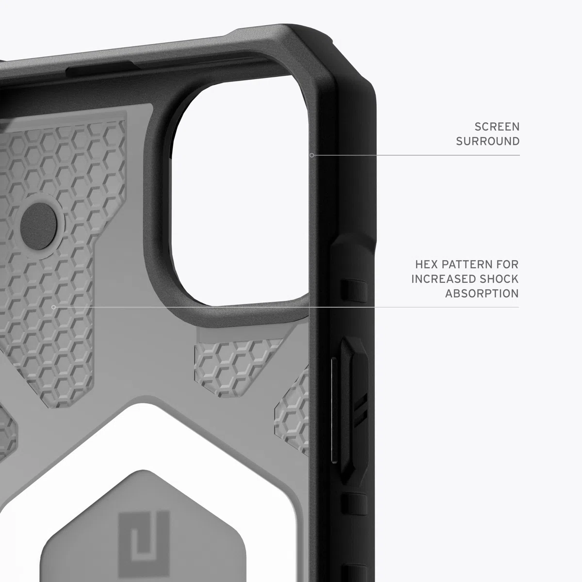 URBAN ARMOR GEAR UAG - Funda compatible con iPhone 15 Plus de 6.7 pulgadas, color ceniza transparente/negro, imán integrado compatible con carga MagSafe, resistente y transparente a prueba de caídas