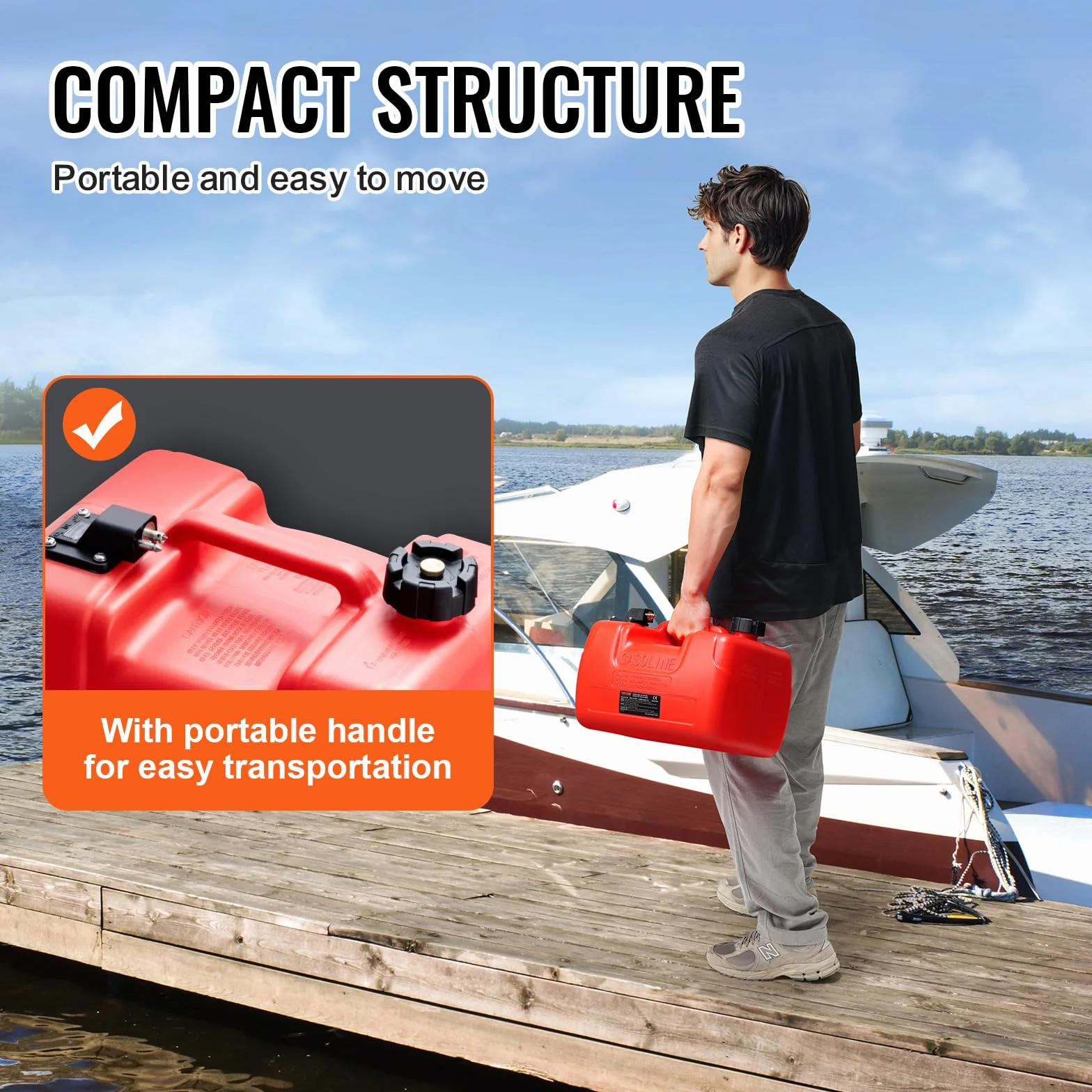 VEVOR Tanque de Combustible Marino, 12 L Tanque de Combustible Portátil para Barcos con Motor Fueraborda Tanque de Combustible de Plástico para Barcos Marinos con Manguera, Fácil de Traer
