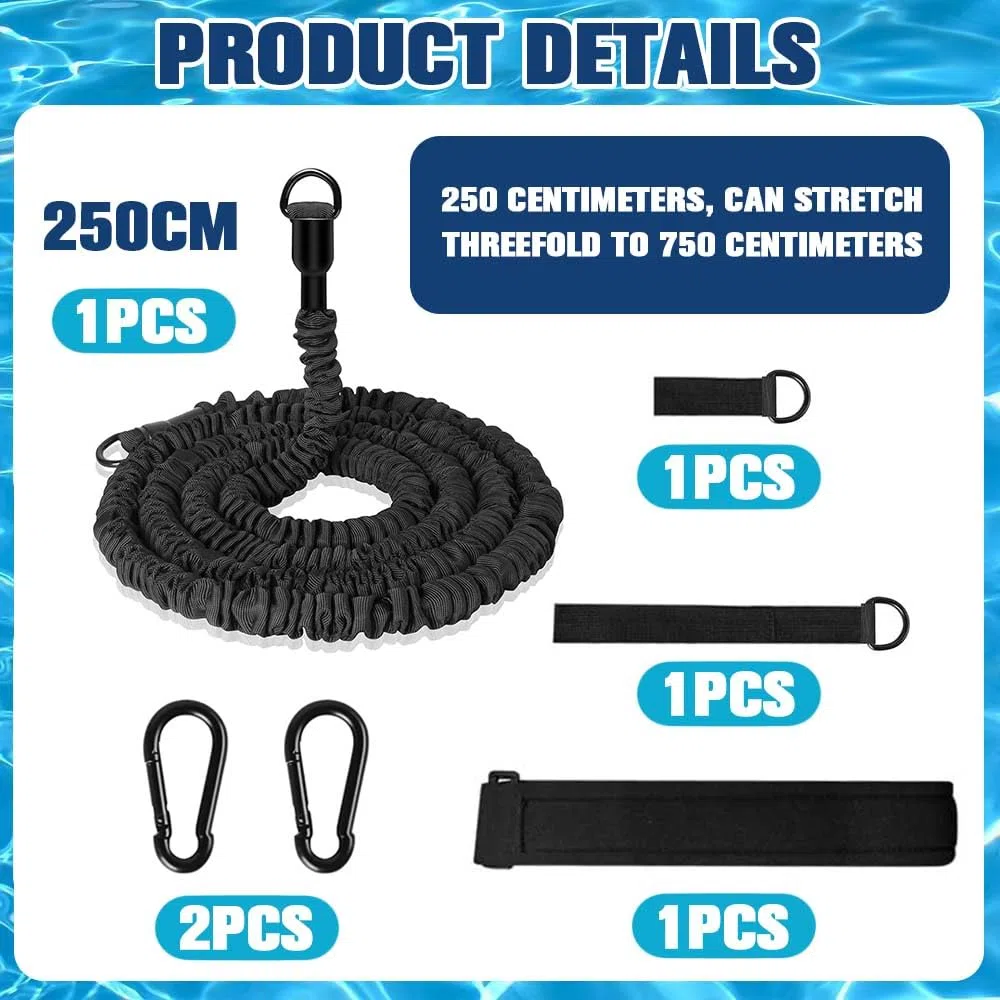 Cinturón de natación más ancho para piscina para adultos, 10 cm de ancho, 4-12 m, sistema de contracorriente ajustable para piscina con 2 hebillas de repuesto de acero inoxidable 304, adecuado para