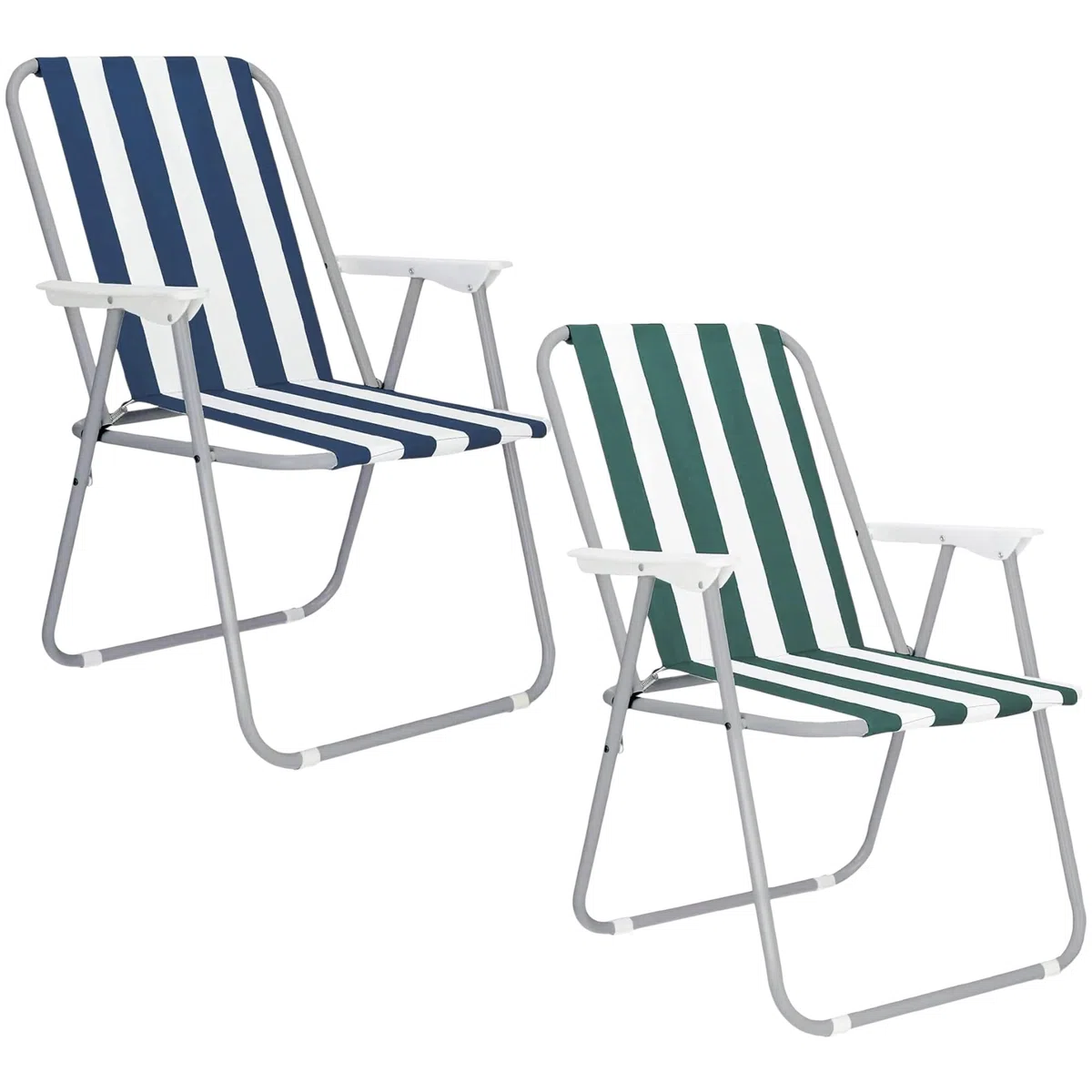 TIENDA EURASIA - Pack 2 Silla Playa o Camping Plegable | Estructura de Acero Gris | Tela de Loneta Impermeable | Ligera | Estampado Rayas Azul y Verde | Medidas 75 x 53 x 43 cm