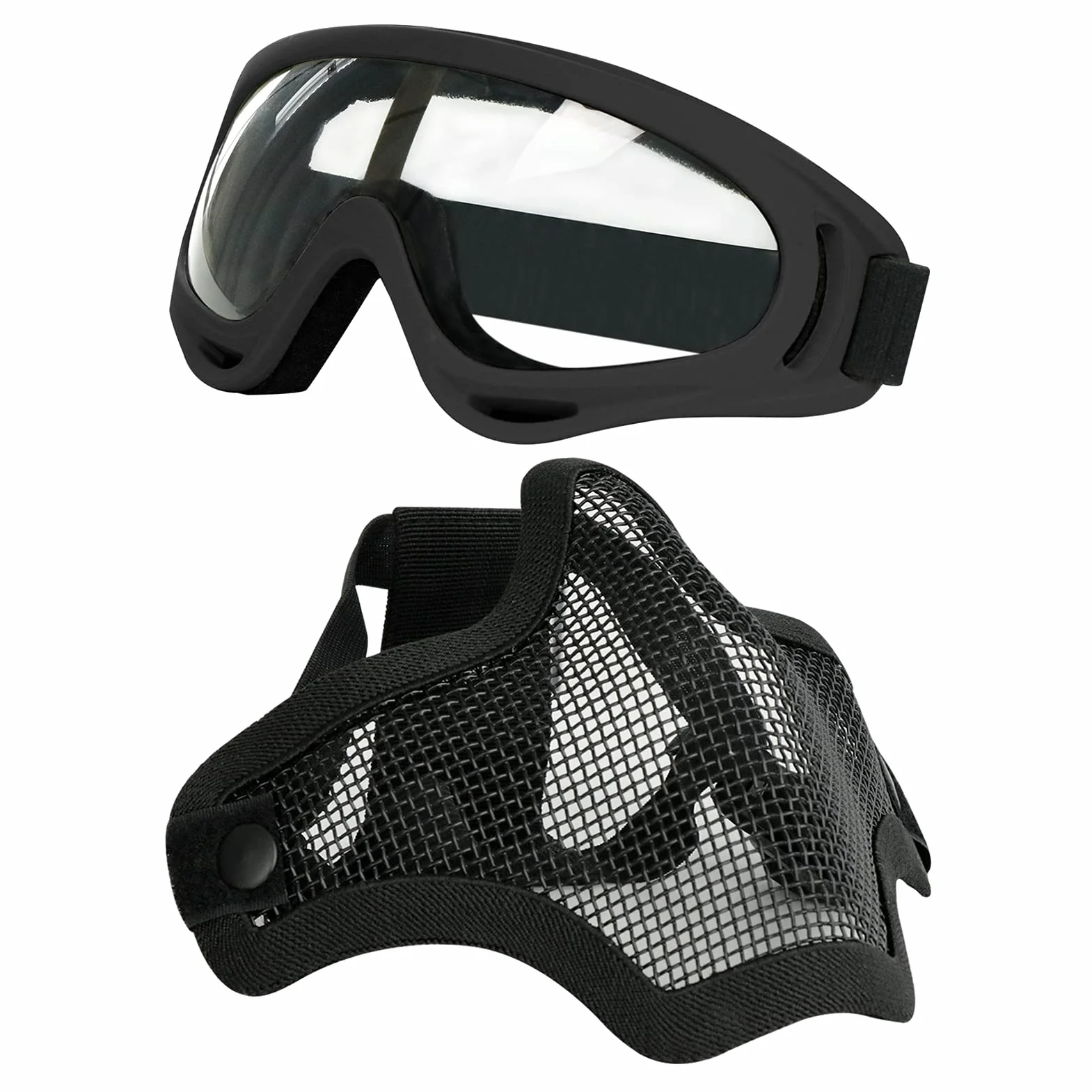 Juego de máscaras y Gafas Airsoft, máscara de Malla de Acero Completa de Media Cara y Gafas para CS/Caza/Paintball/Disparos