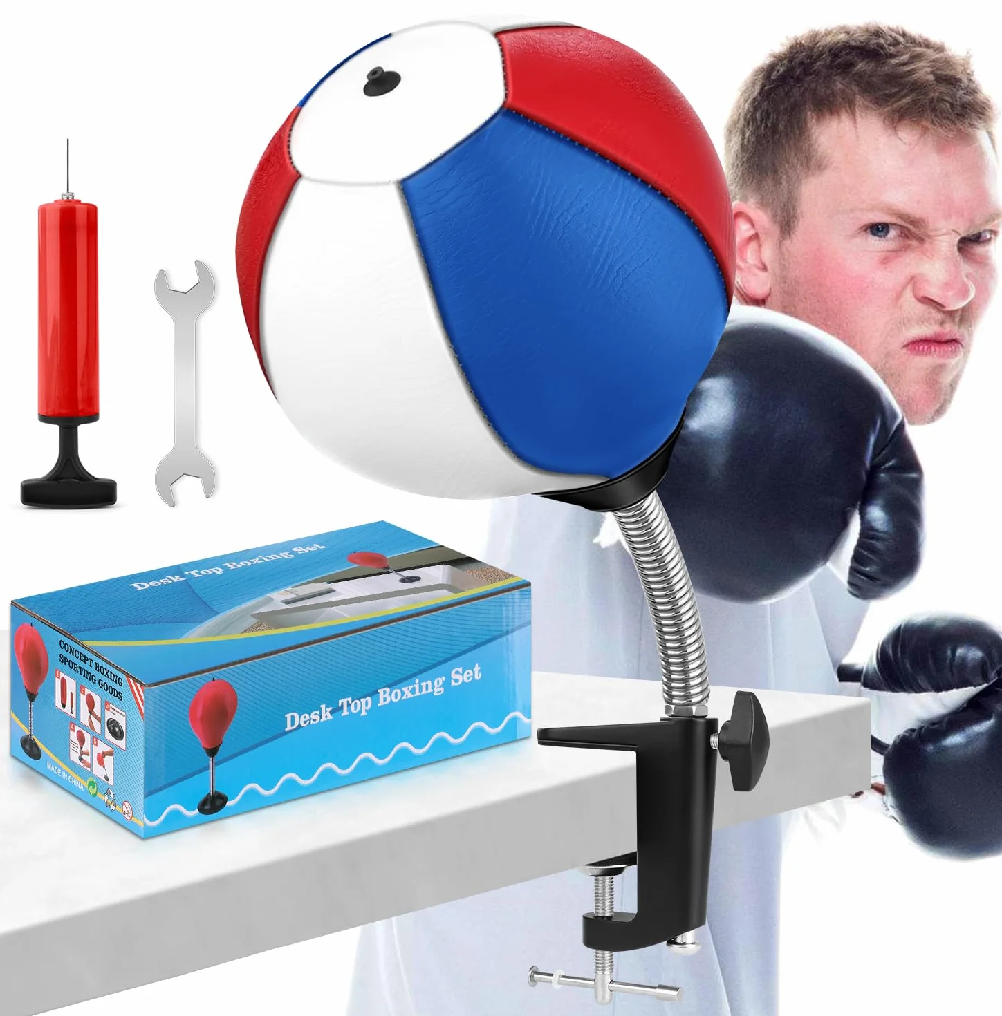 NZQXJXZ Saco de Boxeo de Escritorio, Bolas de Velocidad de Saco de Boxeo, Eliminador de estrés con Abrazadera de Escritorio para Mesa de Oficina, Regalo Divertido para Amigos o compañeros de Trabajo