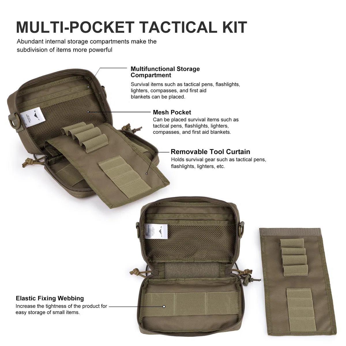 Mardingtop MOLLE - Bolsa organizadora universal EDC con inserto extraíble y correa para el hombro para equipo táctico, correr, ciclismo, camping y actividades al aire libre, caqui, 20.5 x 12 x 5.5 cm