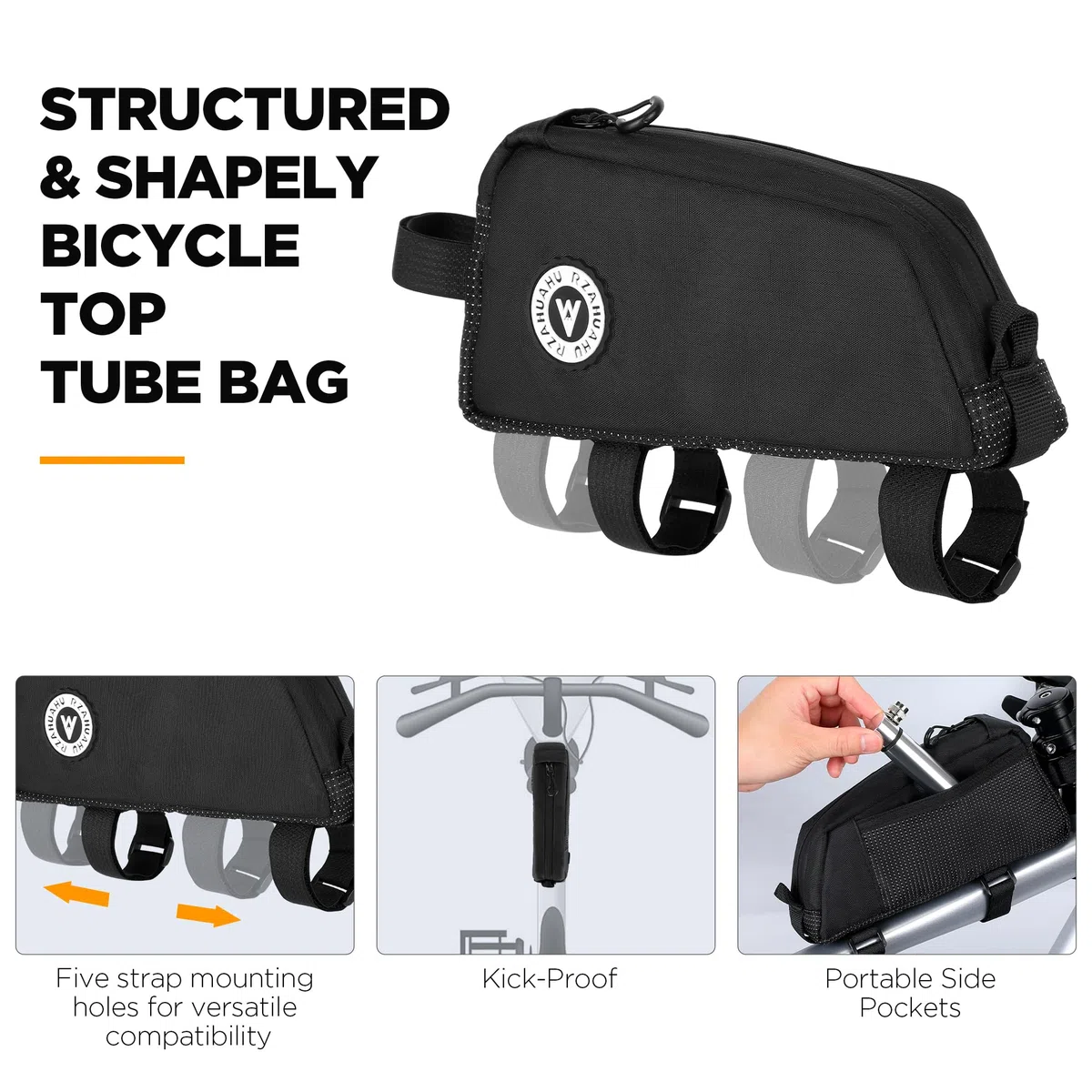 ENJOHOS Bolsa para el Cuadro de Bicicleta Bolsa para Top Tubo Superior Repelente al Agua, Bolsas Frontal Bikepacking para MTB Carretera Montaña Bici Gravel Bike Accesorio, Negro- 1L