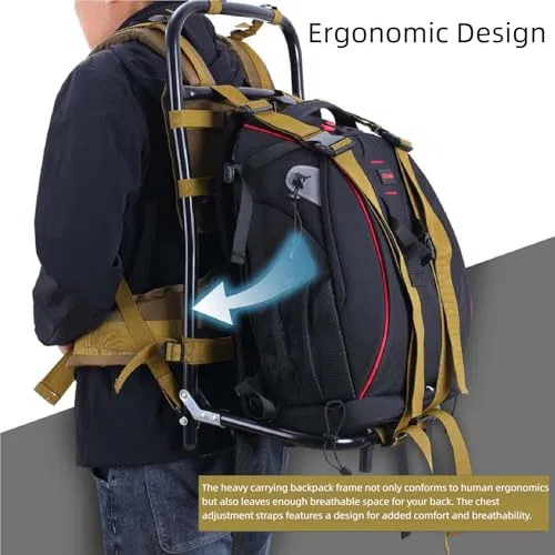 Mochilas de senderismo con marco de aluminio externo con altura ajustable, marco plegable de caza, marco de bolsa de transporte pesado para viajes al aire libre montañismo