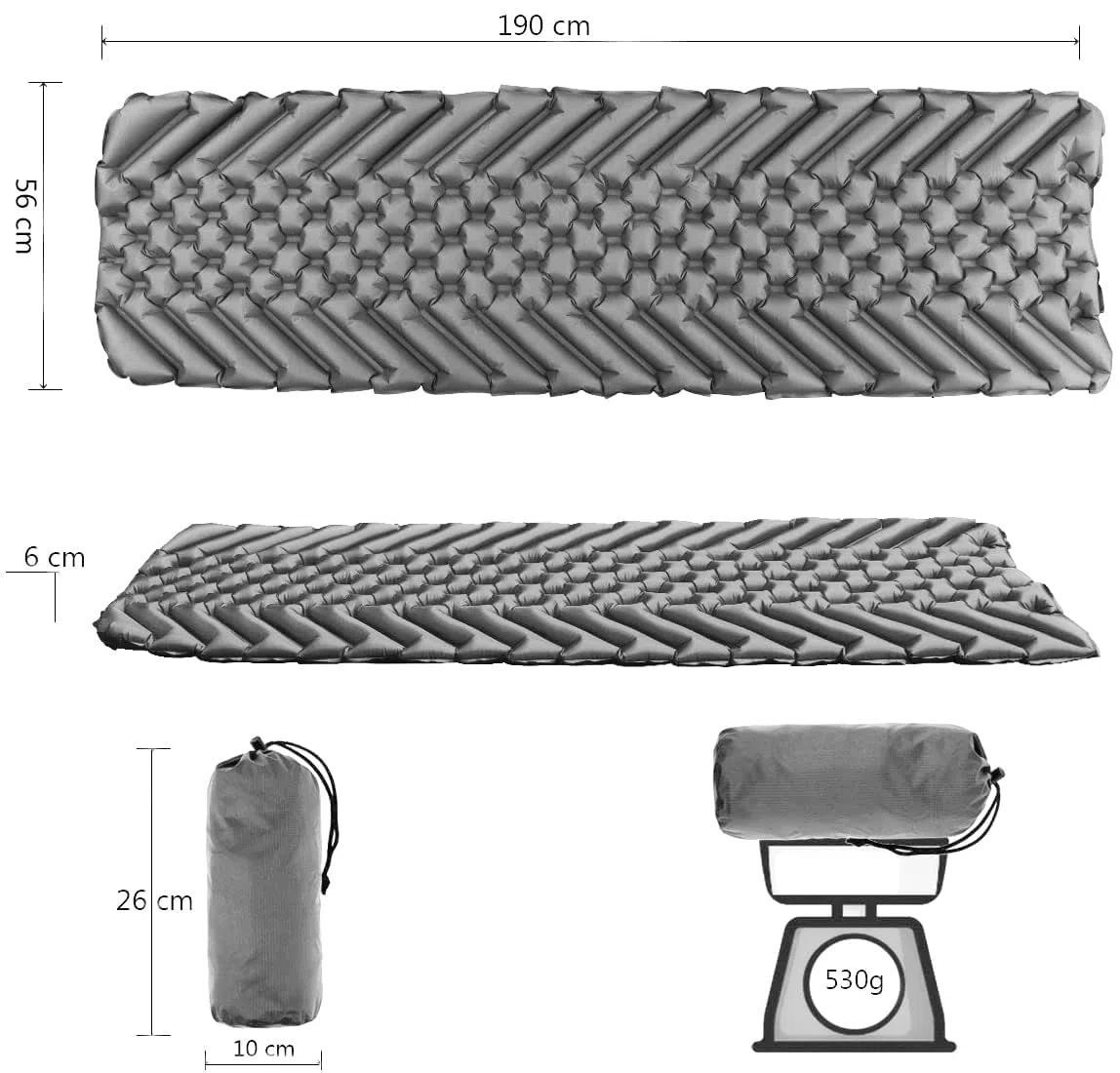 Esterilla Isotérmica para Camping al Aire Libre - Colchoneta Inflable Ultraligera, Impermeable, Plegable, Colchón de Aire de Tamaño Pequeño Grey
