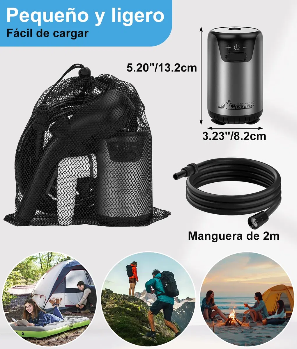 WADEO Ducha portátil para Acampada con Bomba y batería Recargable de 8000 mAh, 180 Minutos de autonomía, 10 velocidades, Set de Ducha móvil para jardín, Lavado de Coches, Mascotas, Viajes y Playa