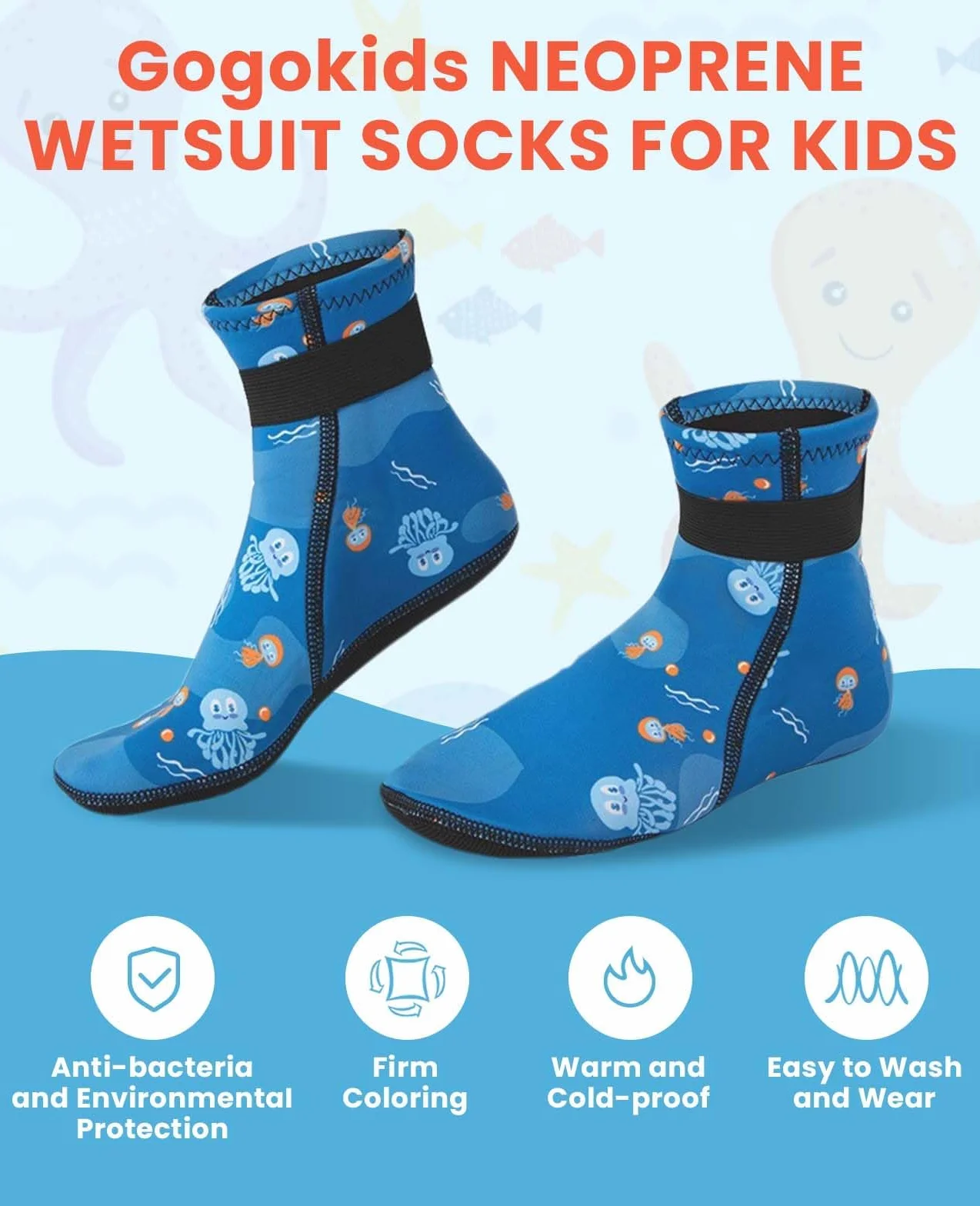 Gogokids 3mm Calcetines de Neopreno para Niño y Niña, Calcetín Antideslizante Térmico, Idea para Buceo, Surf, Playa, Natación, Rafting y Parques Acuáticos