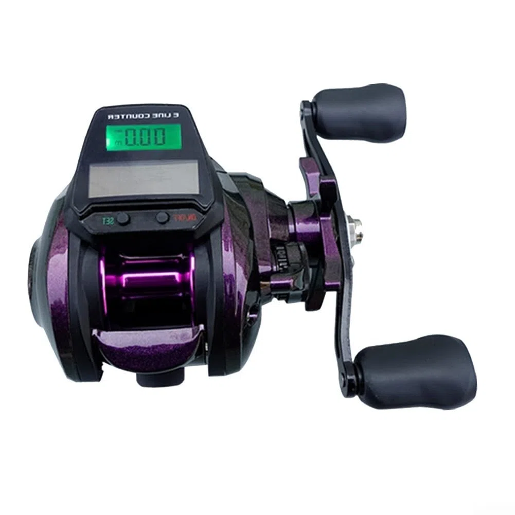 Eawfgtuw Carrete de pesca eléctrico, rueda de pesca digital, carrete de cebo de pesca, pantalla de retroiluminación recargable, alarma de mordida integrada, pantalla grande