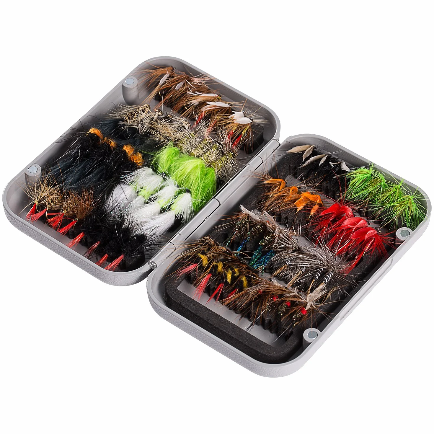 BASSDASH Kit de Moscas de Pesca con Mosca, Surtido de Moscas, Pesca de lubina con Caja de Moscas, 36/64/72/76/80/96 Piezas con Moscas secas/húmedas, ninfas, serpentinas, Popper
