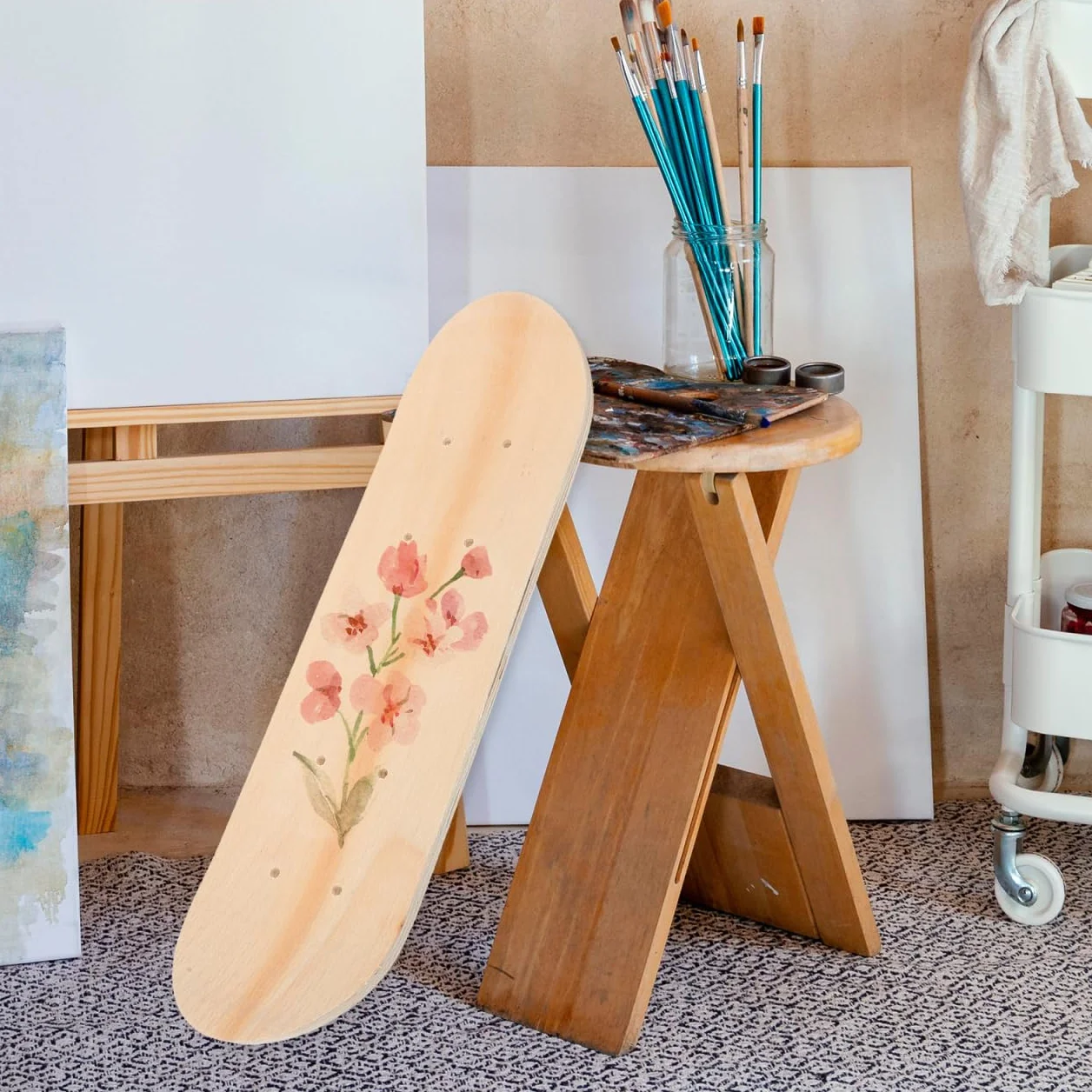 Tabla Skate para Pintar Deck De Monopatín DIY para Superficie Lisa para Graffiti Y Manualidades Resistente Y Duradera 43CM