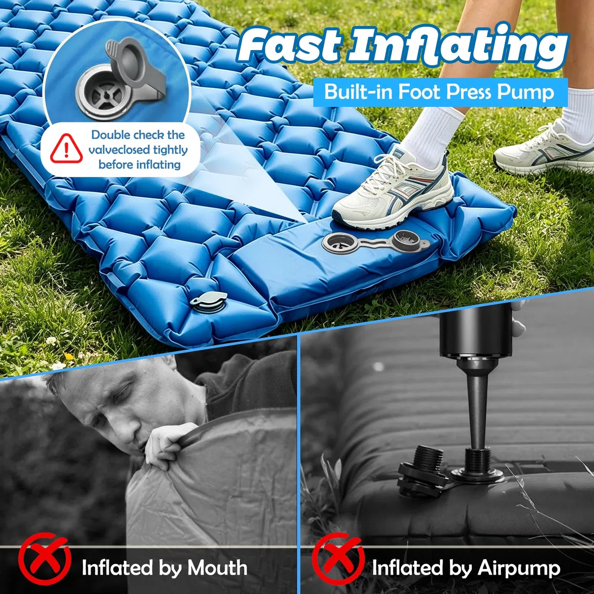 Esterilla Camping Inflable, Ultraligero Colchoneta Camping con Bomba de Pie, Compacta y Portátil para Mochila, Senderismo y Actividades al Aire Libre