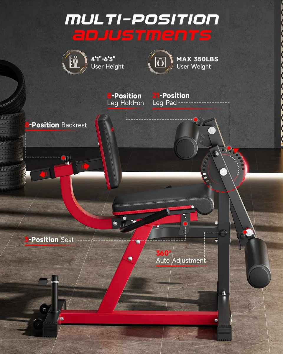 FEIERDUN Máquina de extensión y rizo de piernas ajustable 3 en 1, máquina de extensión de piernas de 600 libras de capacidad para entrenamientos de la parte inferior del cuerpo, máquina de rizar