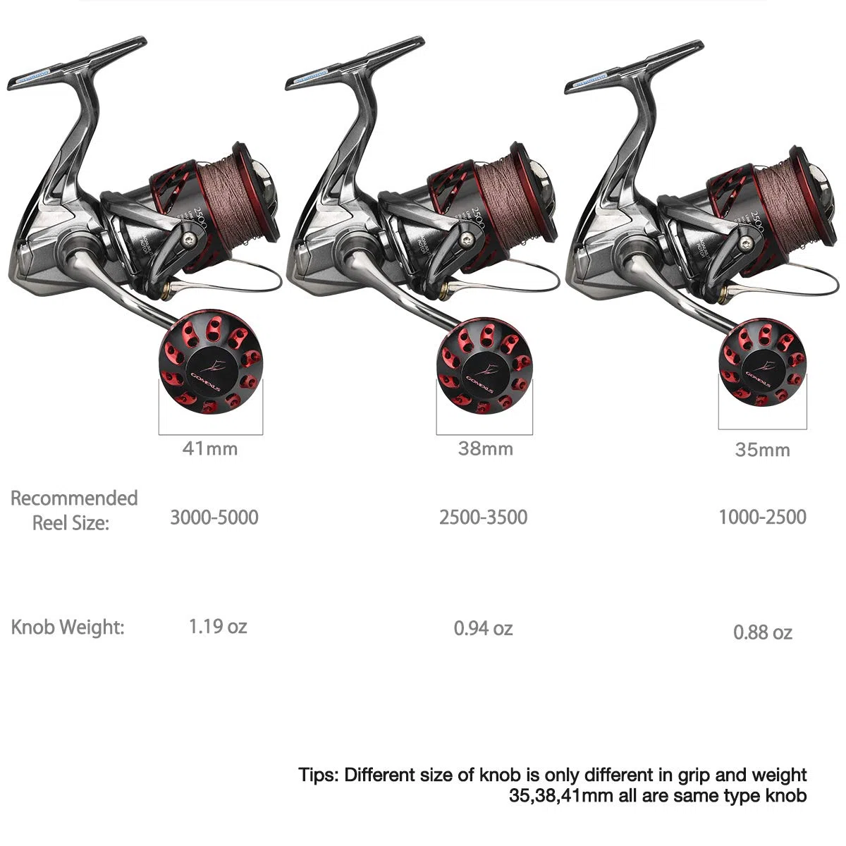 GOMEXUS Aluminio Potencia Pomo Compatible para Shimano Daiwa Spinning Carretes, Carrete de Pesca Mango Pomo
