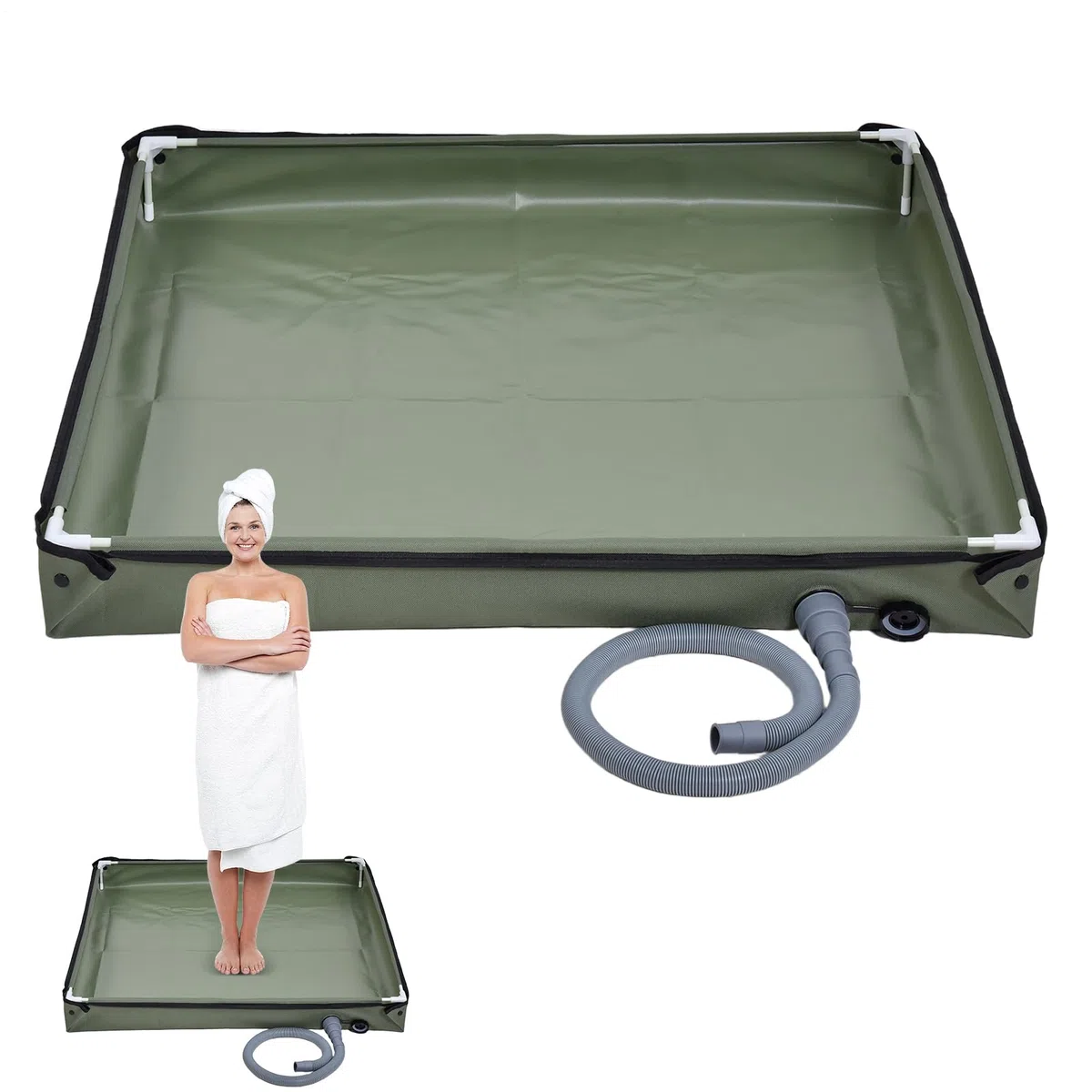 Plato De Ducha Portátil, Base De Ducha De Camping Plegable 2 En 1 con Tubo De Drenaje, 80x80x10cm Duradera Oxford Impermeable Fondo De Toldo De Tienda, Base De Cubierta De Ducha Al Aire Libre