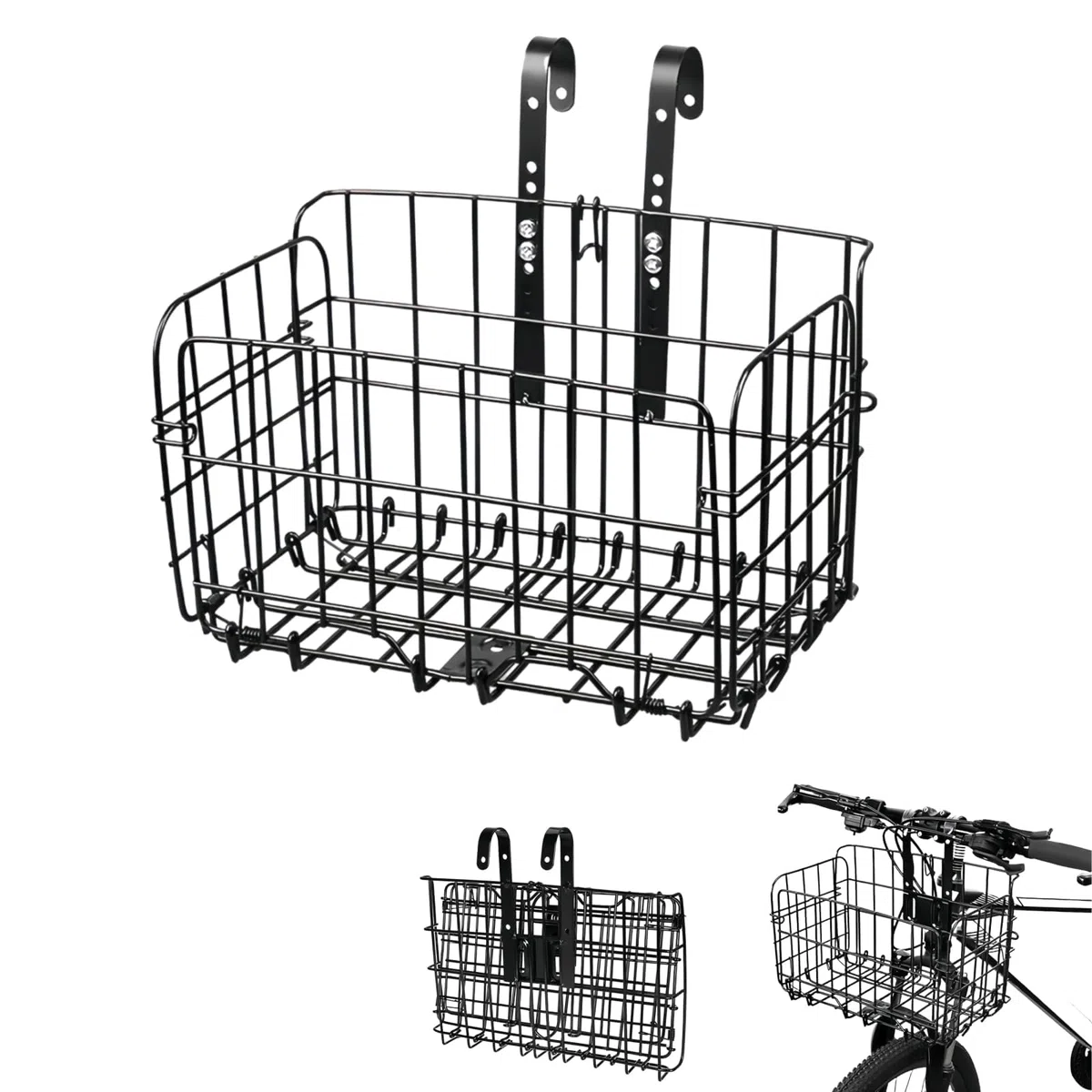 Cesta Plegable para Bicicleta – Cesta Colgante Delantera y Trasera, Marco de Almacenamiento de liberación rápida para Manillar de Bicicleta y portaequipajes Trasero
