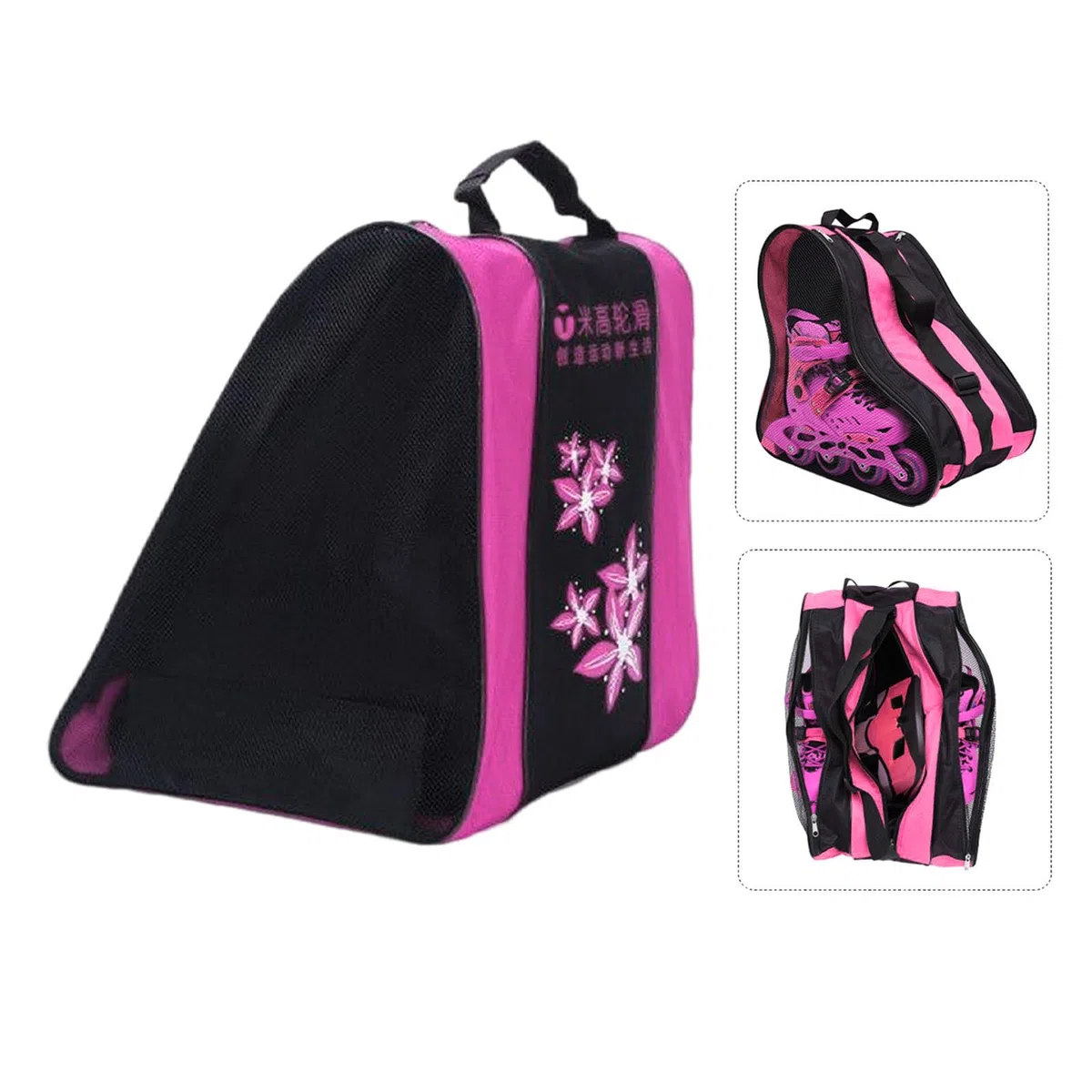 Perfeclan Bolsa de Patinaje, Unisex Transpirable, Bolsa de Transporte, Correa de Hombro Ajustable, Bolsa de Almacenamiento, Accesorios para Patines, Rosado