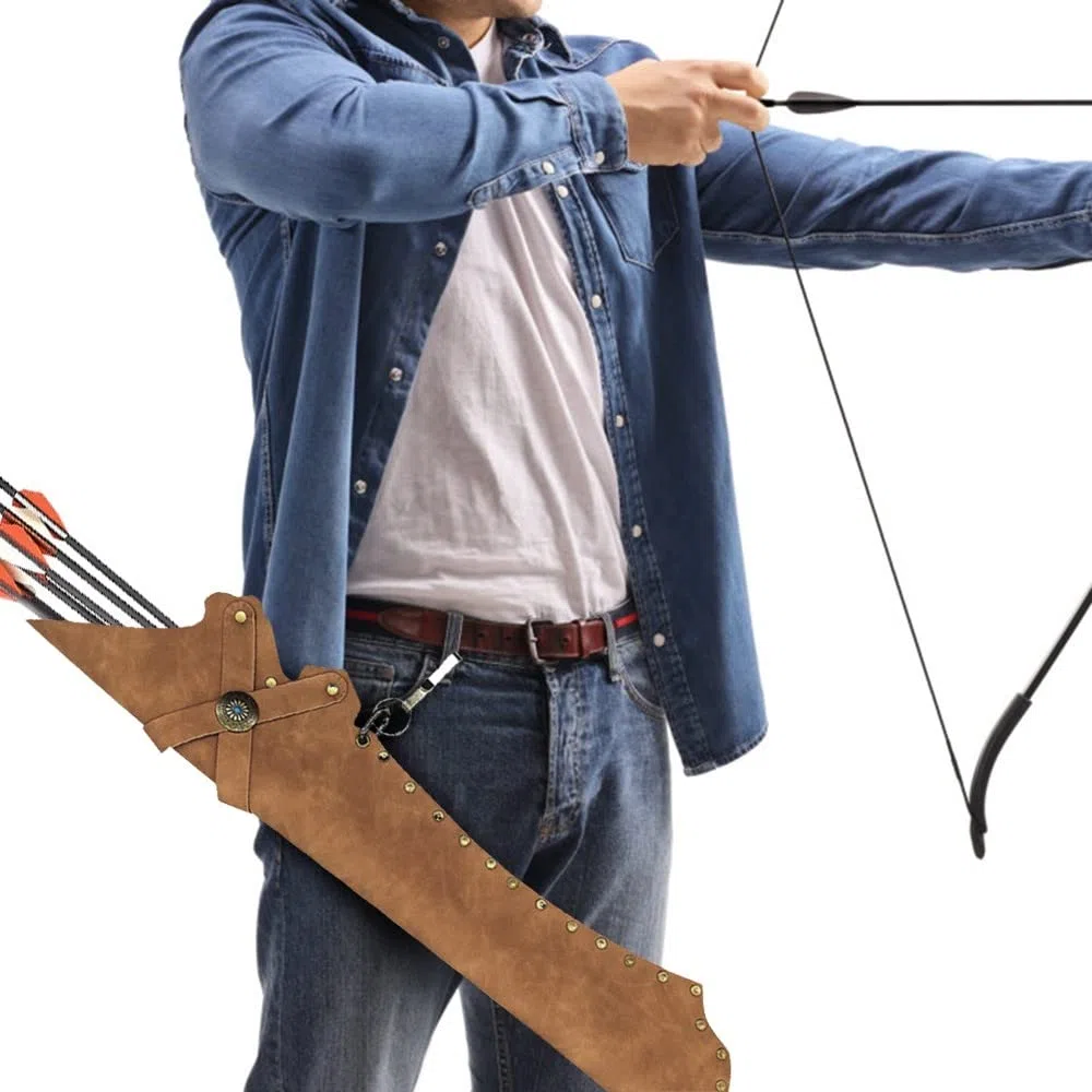 DONGKER Carcaj de flechas con arco, bolsa de mano con diseño de hebilla y diseño para colgar la cintura para llevar 12 flechas al aire libre, práctica de caza