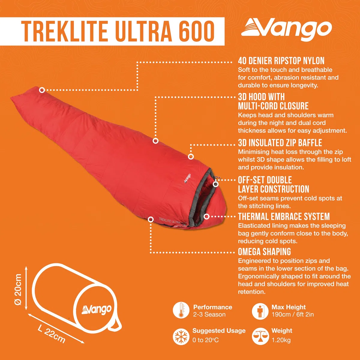 Vango Treklite Ultra Sleeping Bag, Unisex Adulto