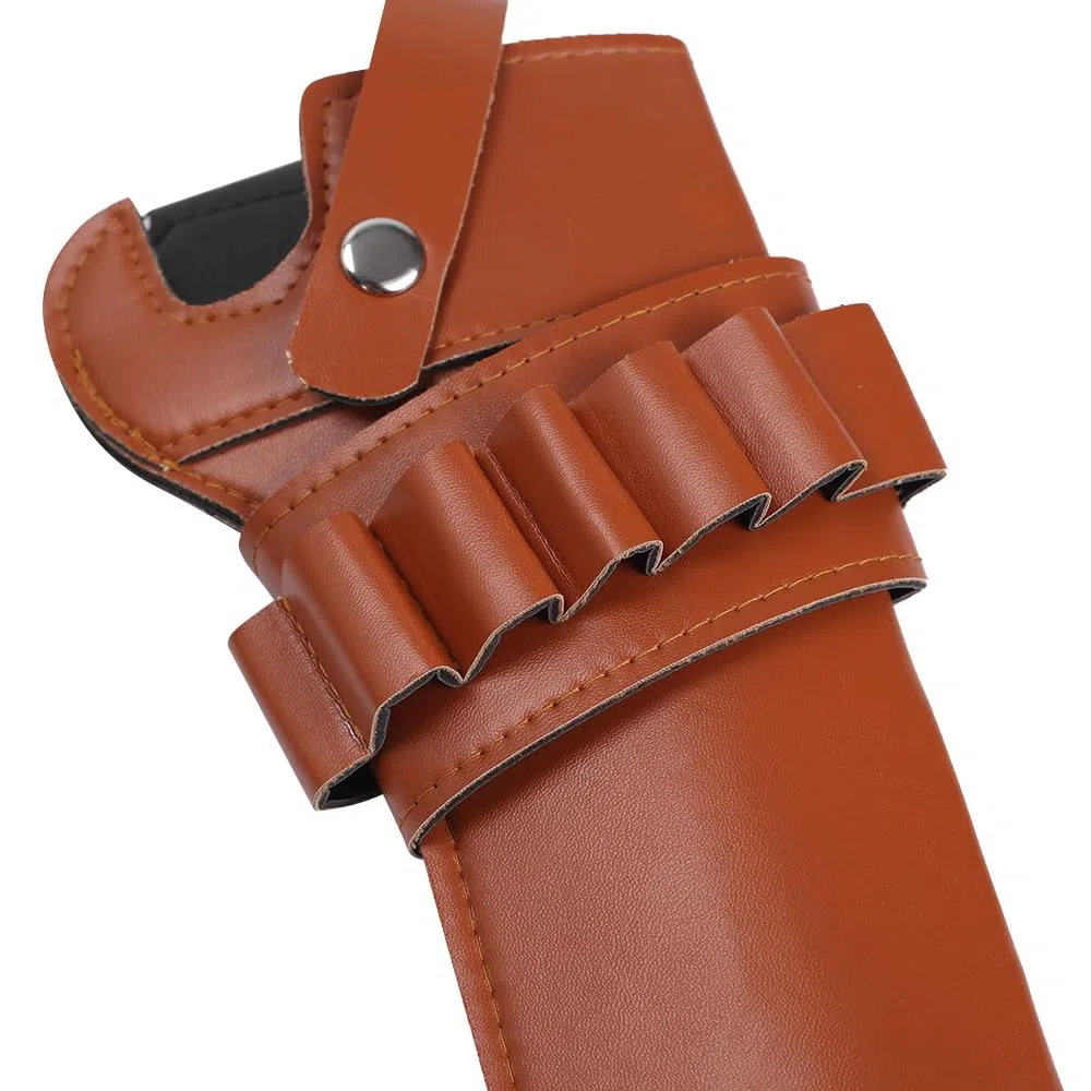 Funda para revólver, Funda para Pistola Western Cowboy, Funda de Cuero Ajustable con Bolsillo para Cartuchos para Caza al Aire Libre