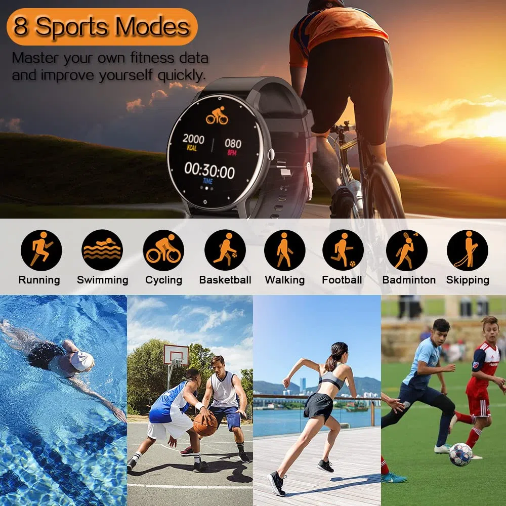 0,8cm Ultrafino Reloj Inteligente Rastreador Fitness Podómetro con Funciones Monitoreo de Frecuencia Cardíaca, Presión Arterial, Oxígeno en Sangre y Sueño, Notificación Inserción Mensaje Soporte