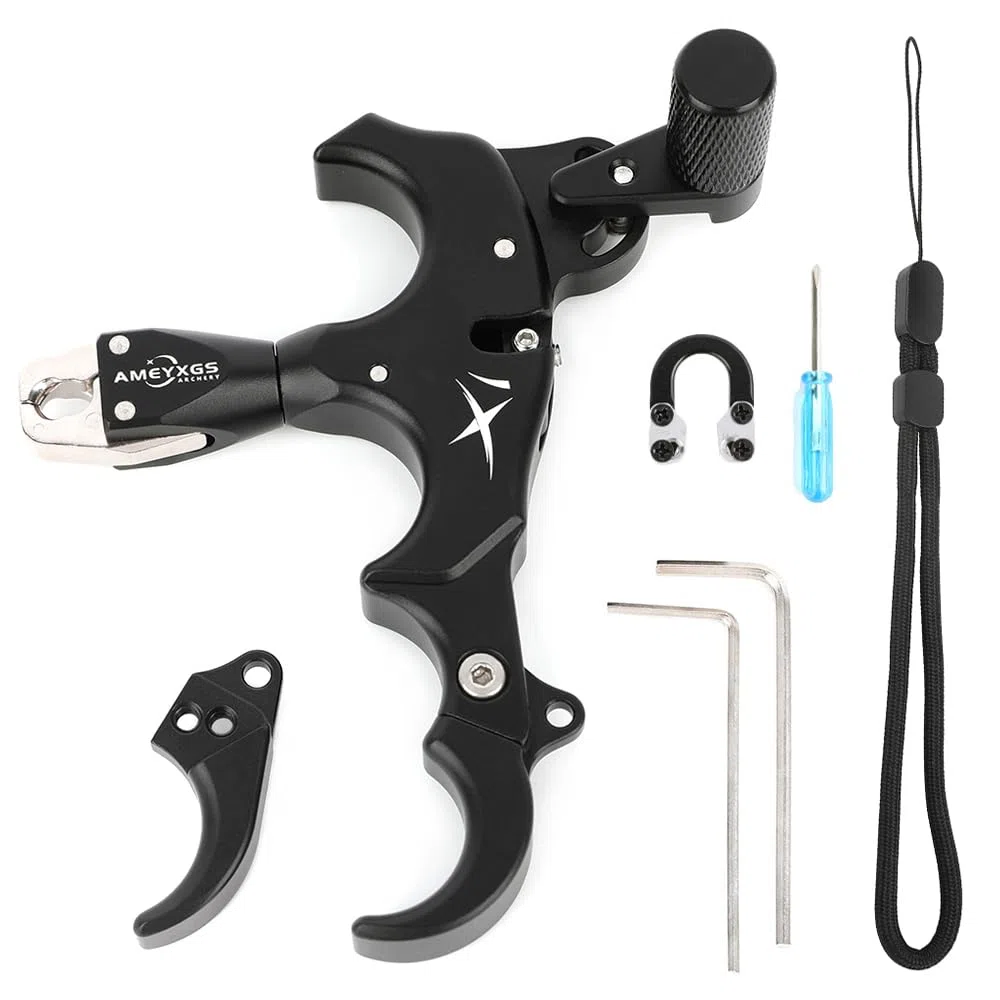 SHARROW Disparadores de Tiro con Arco Thumb Release Aids Arco Compuesto 3 o 4 Dedos Intercambiables Aluminio Ayuda de Liberación con Metal D-Loop para Caza