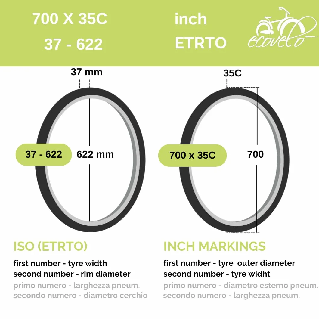 Ecovelò 2 neumáticos 700 x 35 C + cámaras América neumáticos City Bike Treking 700 x 35 28 1 5/8 3/8 Negro