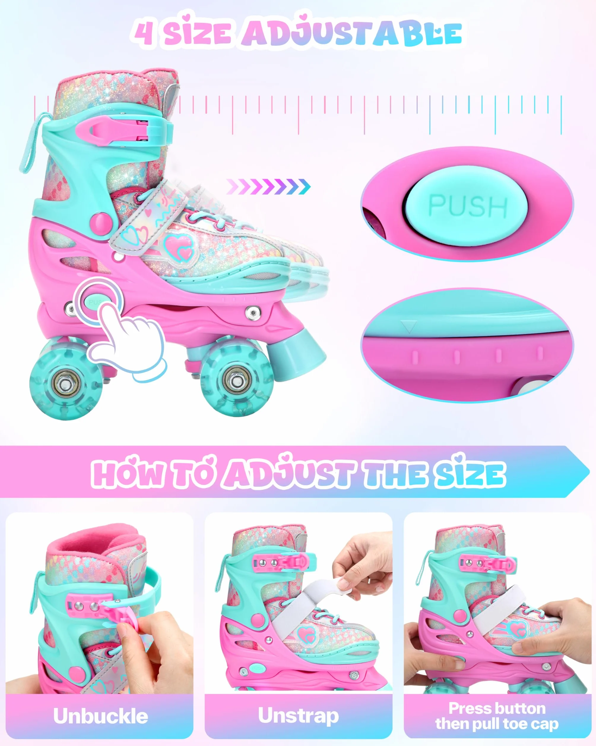Sportneer Patines de Ruedas para niños, con Equipo de protección, Patines Ajustables con 8 Ruedas Luminosas, para niñas, niños, Adolescentes, Principiantes, Interiores y Exteriores