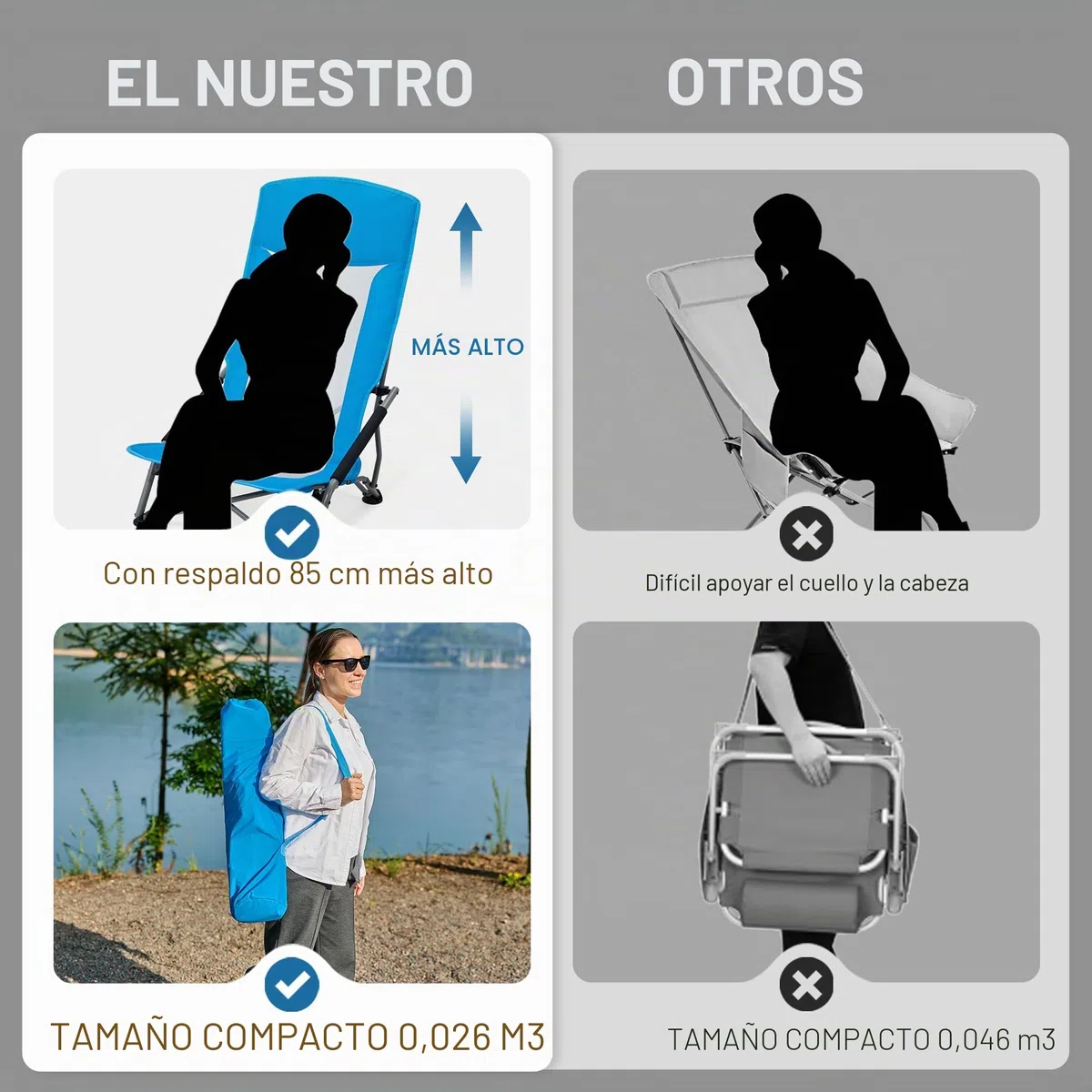 TIMBER RIDGE Silla de Playa Plegable Respaldo Alto Silla de Camping Portátil de Malla Ligera con Bolsa de Transporte