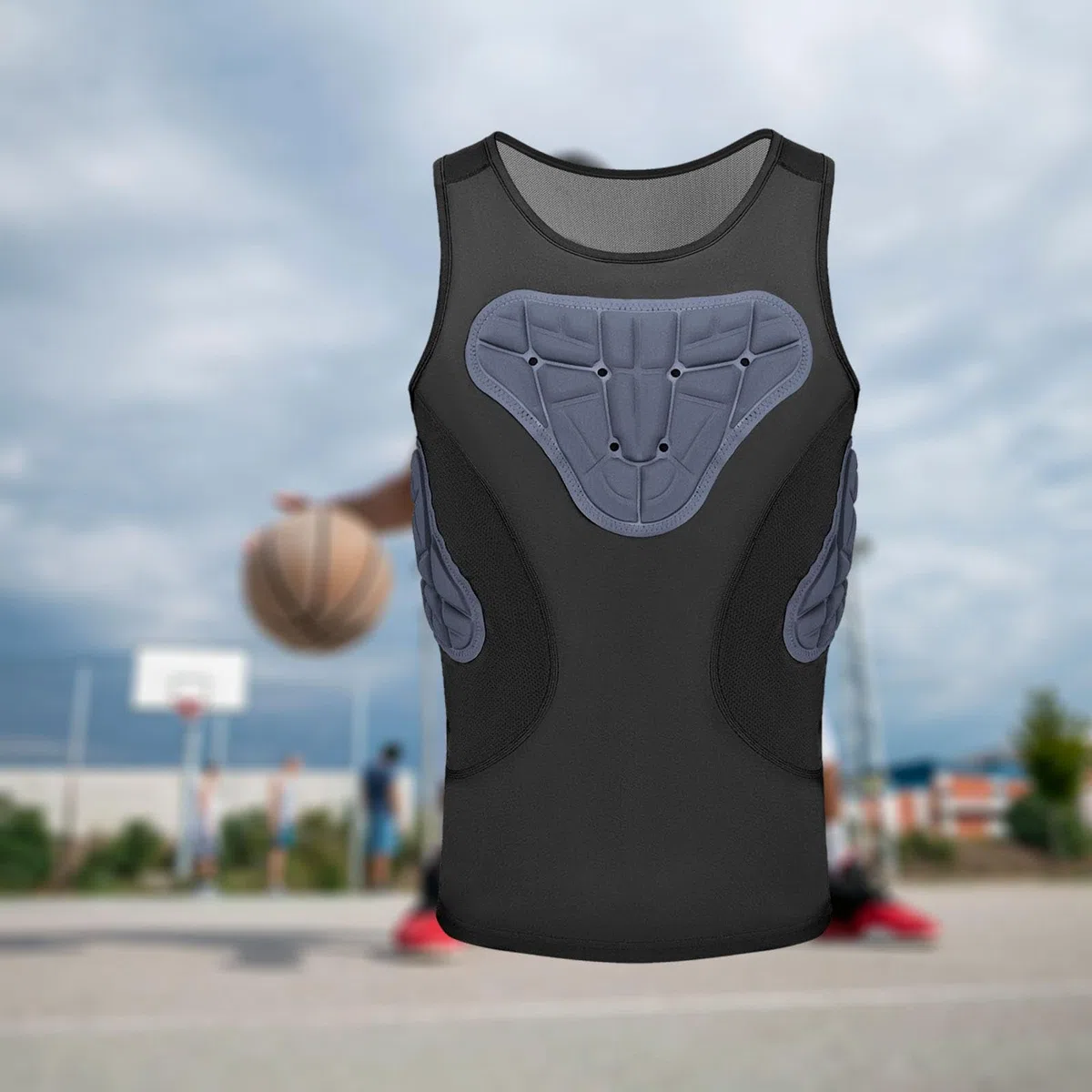 Chaleco acolchado para hombre, chaleco protector de costillas para entrenamiento, sin mangas, protección de pecho para patineta, rugby, baloncesto
