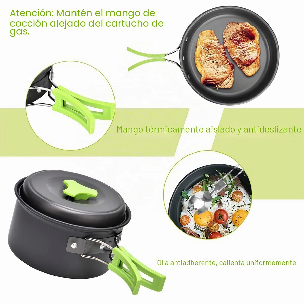 Qtiwe Juego de vajilla de Camping, Camping Cookware Outdoor Libre, Camping Utensilios de Cocina Plegable de 10 Piezas para Senderismo, Picnic, Barbacoa, Certificado por la FDA