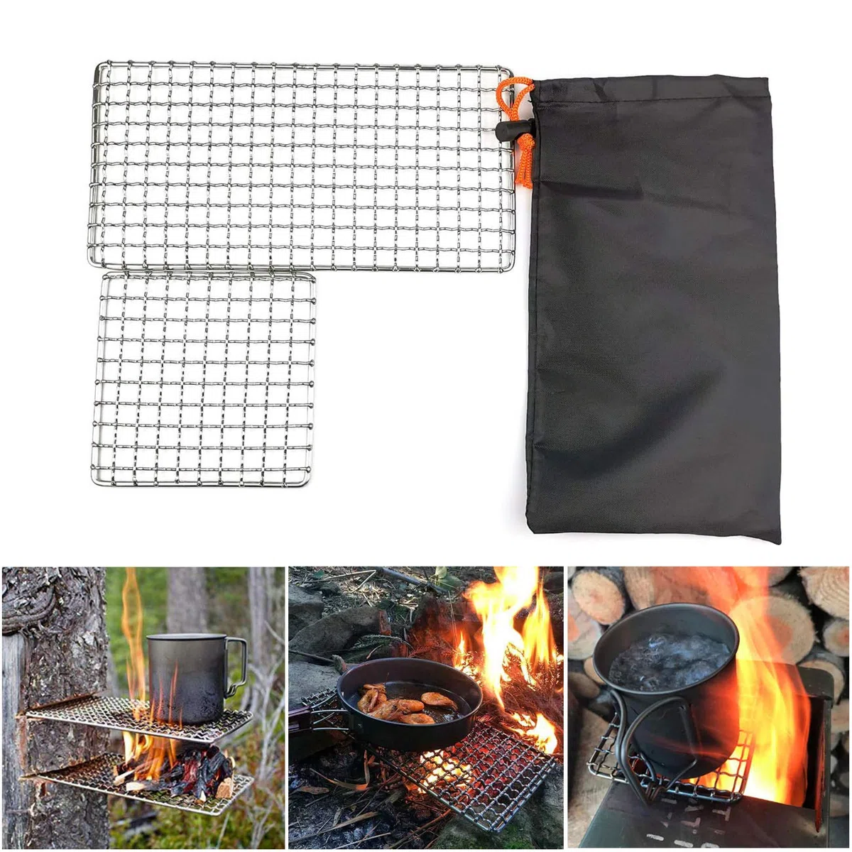 Parrilla de malla de acero inoxidable para acampar, parrillas de Bushcraft, parrillas para barbacoa, fogatas, parrilla de cocina de alta resistencia al aire libre para camping, senderismo