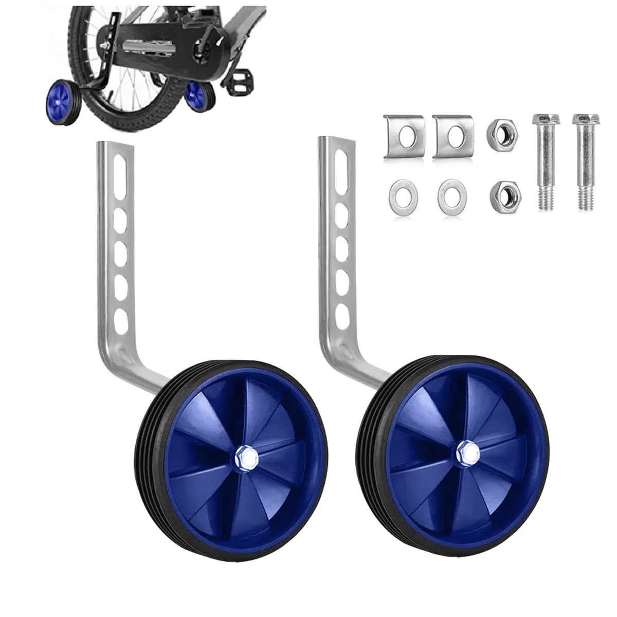 Estabilizadores para bicicleta, paquete de 2 ruedas de entrenamiento para estabilizadores de bicicleta para bicicleta de 12, 14, 16, 18, 20 pulgadas, velocidad única, color azul