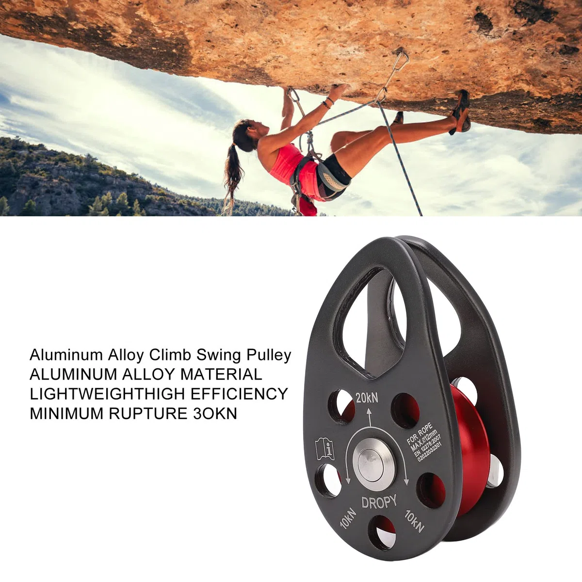 Drfeify Polea de Escalada en Roca, Polea Oscilante Fija única de Metal Resistente Portátil para Exteriores