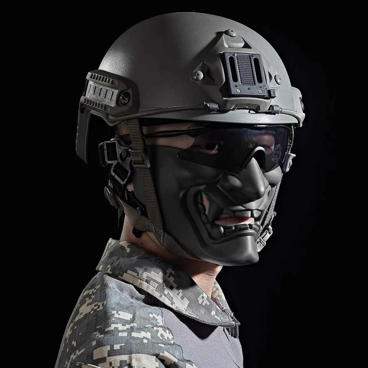 Airsoft - Máscara de media cara, monstruo demonio malvado, Kabuki, Samurai, Hannya Oni, máscara protectora de media cara, baile de máscaras, fiesta, Halloween, juego de guerra Cs