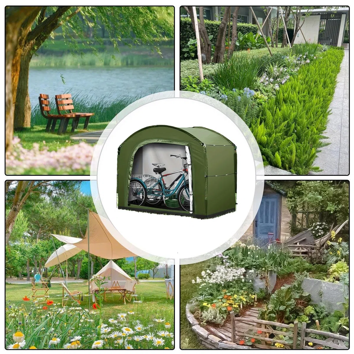 Tienda De Almacenamiento Para Bicicletas Cobertizo Organizador Impermeable | Accesorios De Guardado Para Equipo De Césped, Piscina, Jardín Y Camping