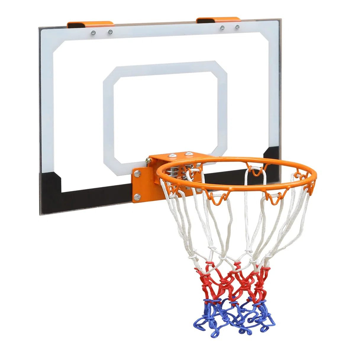 Aro de baloncesto montado en la pared, tablero transparente inastillable de 18 x 12 pulgadas, red para todo tipo de clima, juego de baloncesto para interiores y exteriores (incluye 1 pelota y