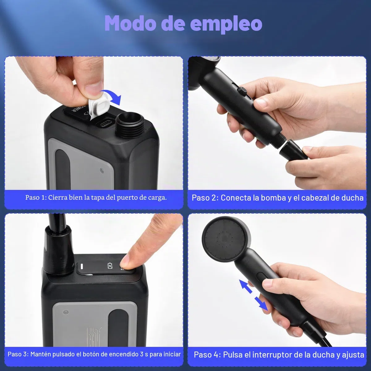 Rsaoty Ducha Portatil, 4000mAh Eléctrico Portátil Recargable Ducha, Ducha Camping con IPX8 Impermeabilización, Transmisión Ajustable, para Camping, Plantas de Jardín,Coche, Lavar al Perro