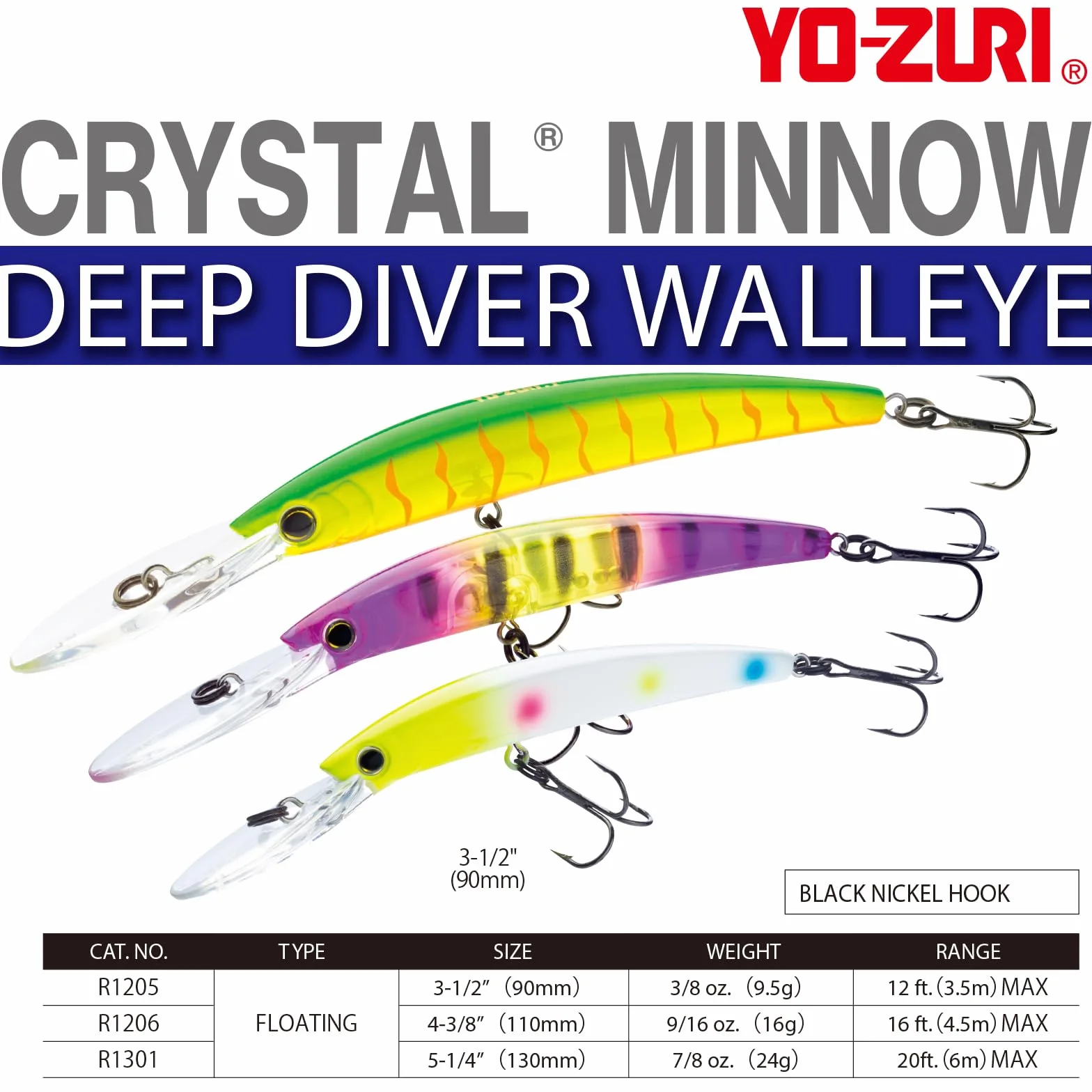 Yo-Zuri R1206-BT Crystal Minnow Deep Diver Walleye (F) 110 mm 4-3/8"