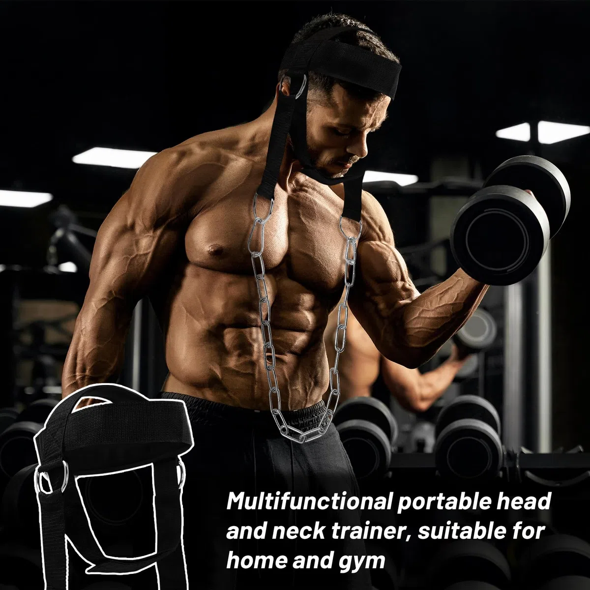 Arnés de cuello para entrenamiento de levantamiento de pesas, correas ajustables y cadena de acero para equipo de entrenamiento de fuerza muscular y resistencia del cuello