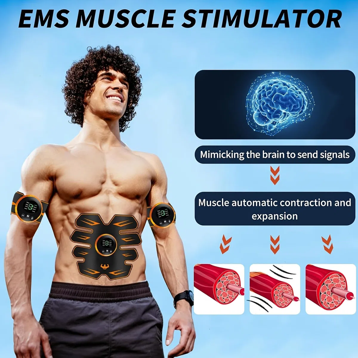WUGEIN Interior y Exterior EMS Electroestimulador Muscular,USB Recargable para Hombres Mujeres,8 Modos Entrenamiento Abdominal Entrenador,Muscular para Bdomen/Brazo/Piernas/Glúteos