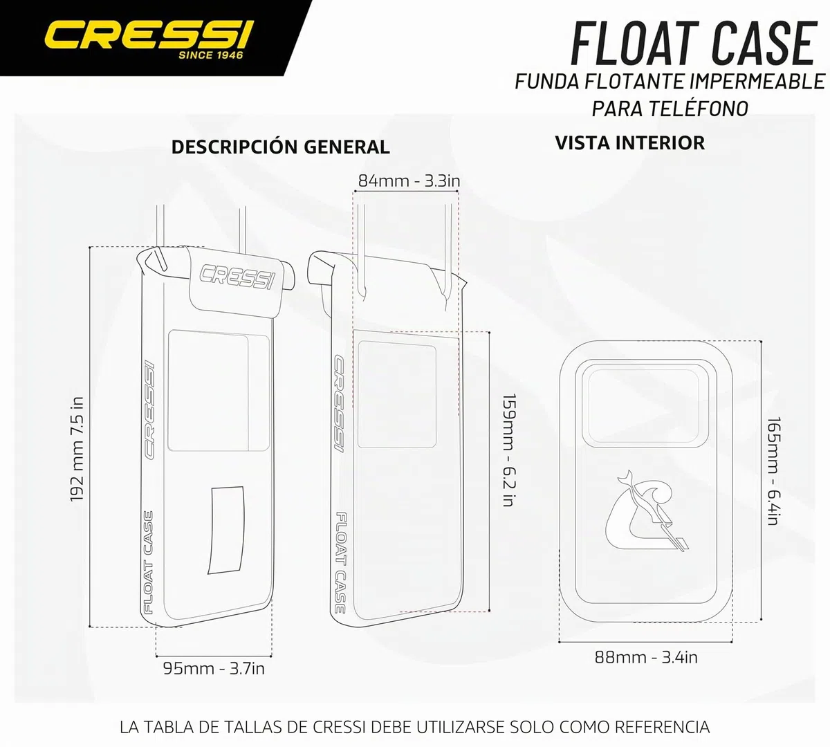 Cressi Float Floating Dry Phone Case Funda Impermeable y Flotante para Dispositivos con Pantallas de hasta 6 Pulgadas y 200 g, Unisex Adulto, Negro, 15 cm